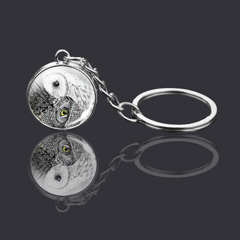 Animal Double Sided Glass Ball Keychain Ornament