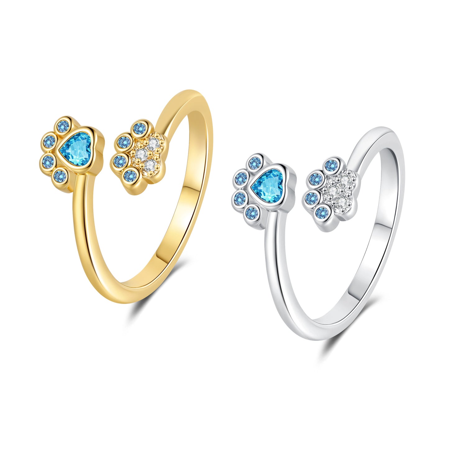 Cute Pet Paw Print Ring Female Fashion Color Zircon Ring