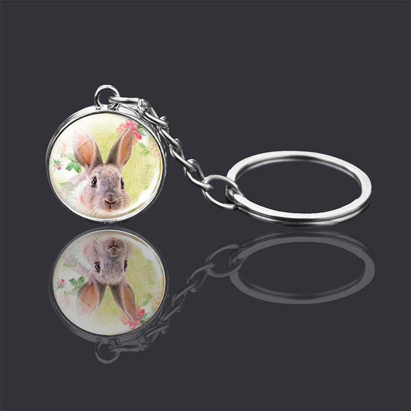 Animal Double Sided Glass Ball Keychain Ornament