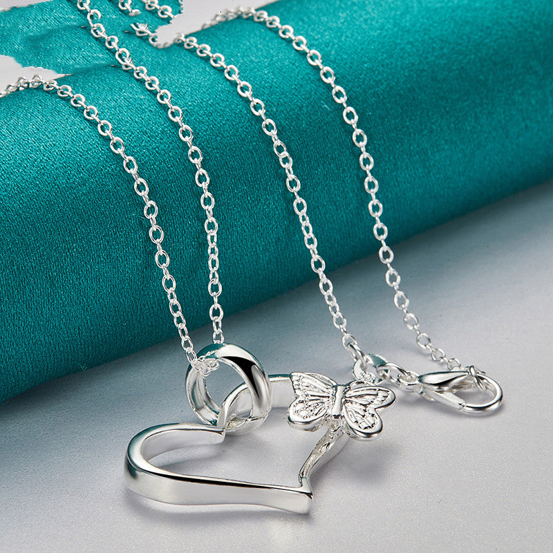 Silver Jewelry Love Butterfly Pendant Necklace Female