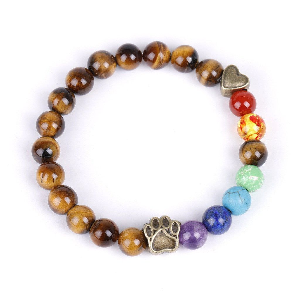 Bronze Love Heart Shaped Dog Claw Bracelet Volcanic Stone Colorful Jewelry