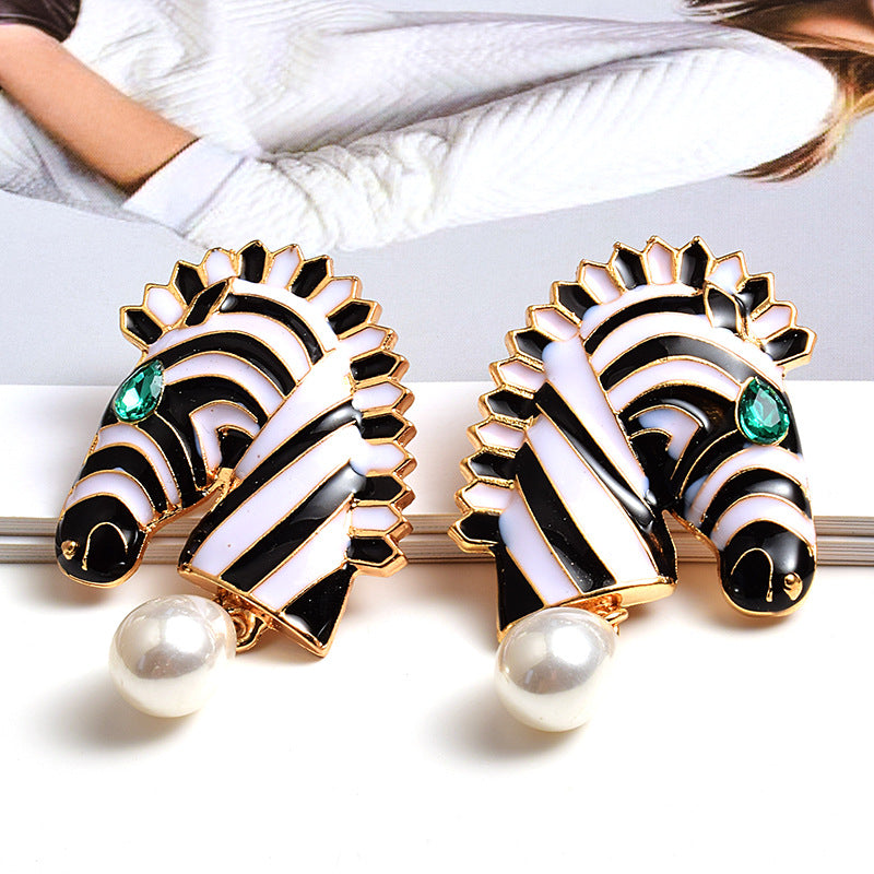 European And American Fashion Animal Horse Exaggerated Style Earrings