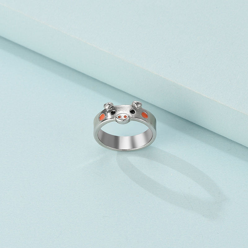 Pig Zodiac Animal Dripping Oil Ring Jewelry