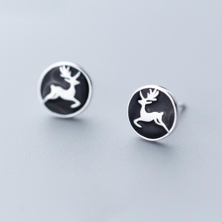 Christmas Gift Silver Color Animal Deer Earrings Hollow Circular Running Elk Earrings For Women Fashion Jewelry