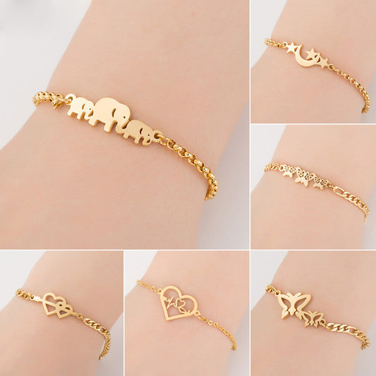 Ladies Stainless Steel Simple Elephant Moon Star Peach Heart Piercing Jewelry