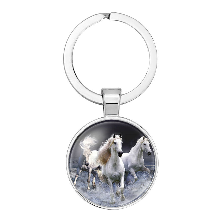 Hot Selling Horse Time Gem Glass Keychain