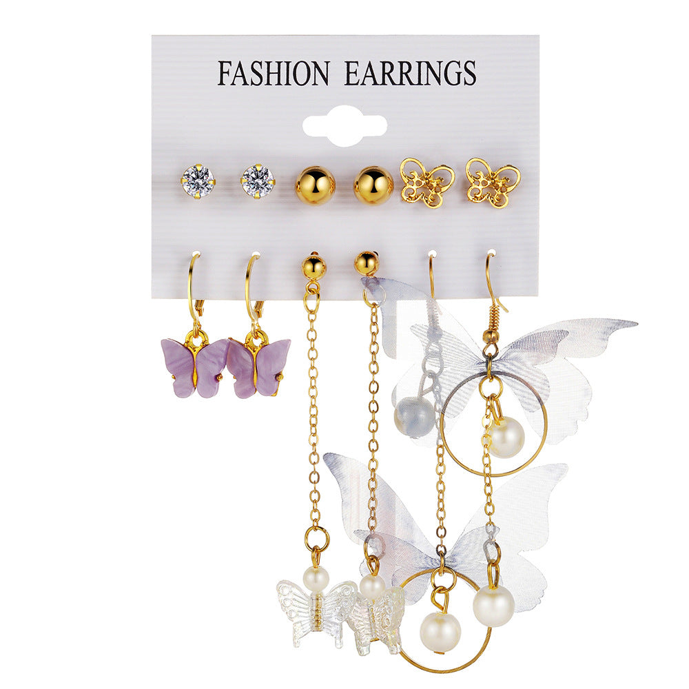 Acrylic Pearl Butterfly Pendant Earring Set Women