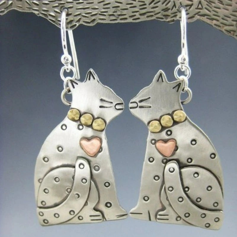 Metal Carved Cat Earring Pendant For Ladies