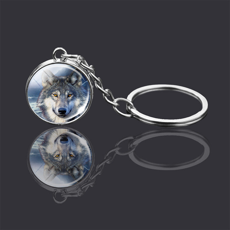 Animal Double Sided Glass Ball Keychain Ornament