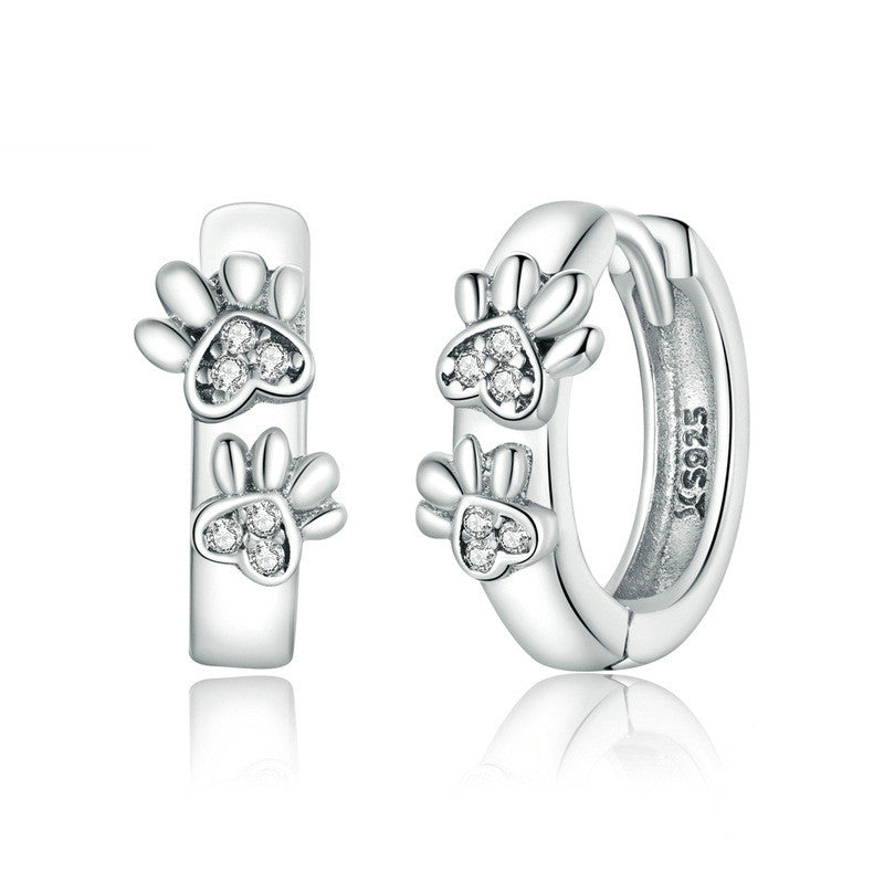 Original Cute Paw Print 925 Sterling Silver Earrings