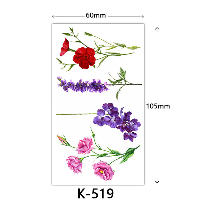 English Letter Flower Butterfly Sketch Line Waterproof Tattoo Sticker