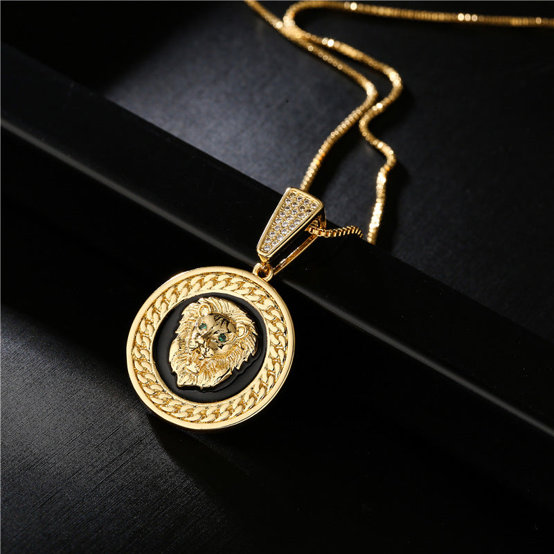 Drip Oil Lion Head Pendant Necklace Hip Hop Jewelry