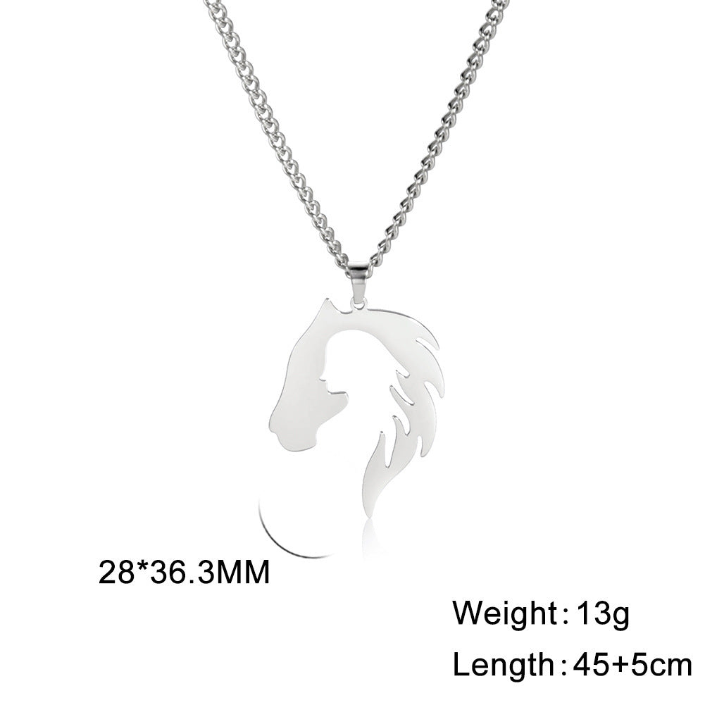 Hollow Horse Head Silhouette Stainless Steel Pendant Necklace