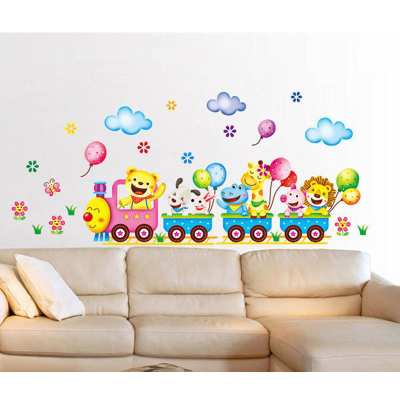 Trumpet Kids Animal Train Cartoon Wall Sticker