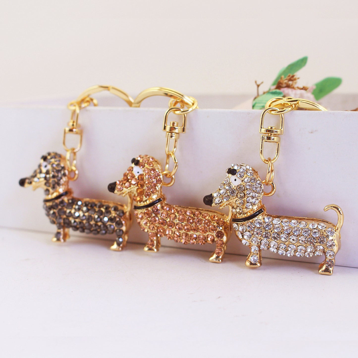 Cute Crystal Dachshund Animal Pet Keychain Key Chain Package Pendant