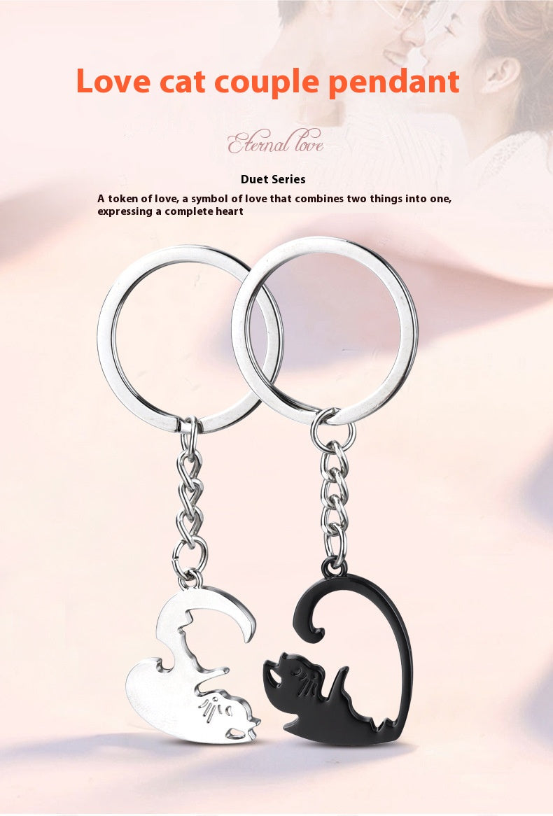 Cat Lovers Heart Keychain Pendant