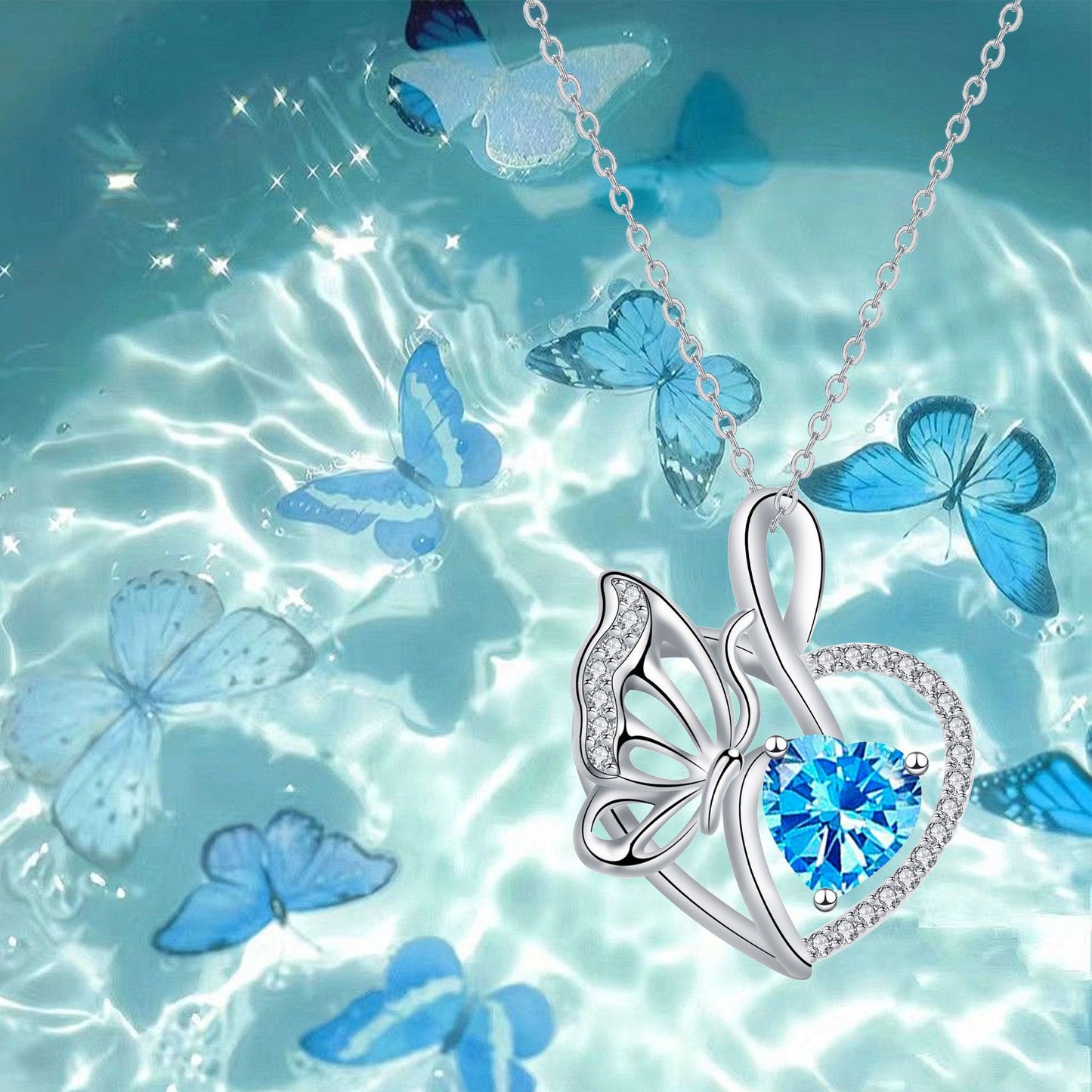 Love Butterfly Inlaid Jewelry High Sense Stylish Elegant Necklace Women