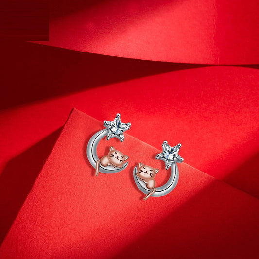 Cute Cat Ear Studs On The Moon