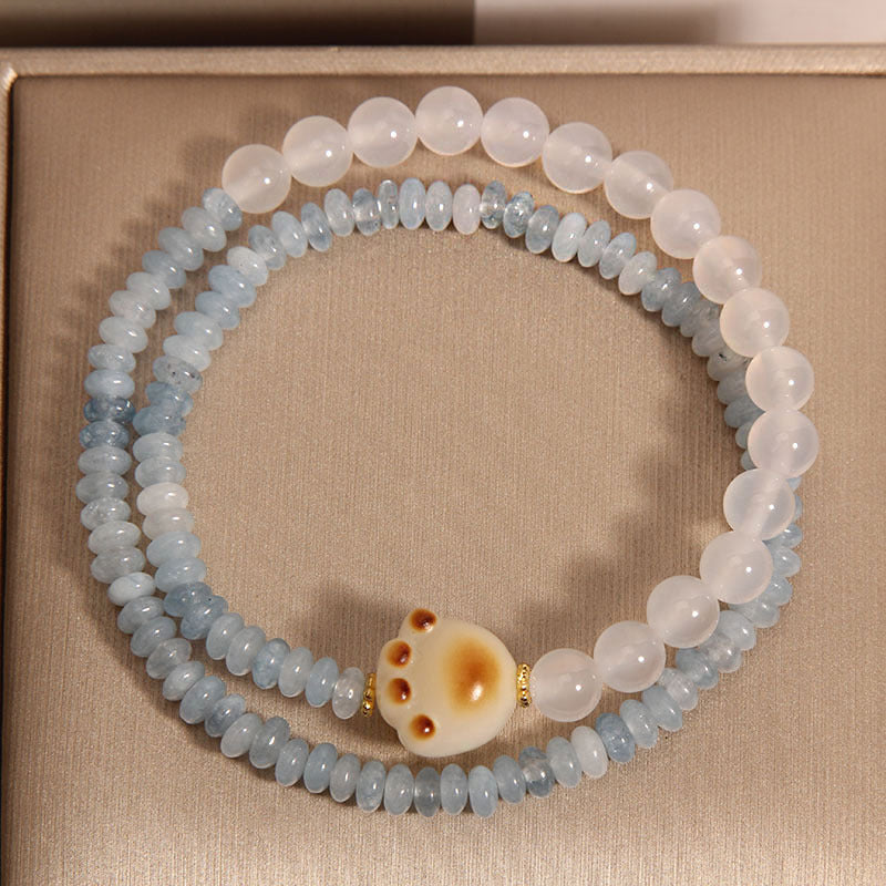 Aquamarine Abacus Beads Double Ring Bracelet Women's Light Luxury