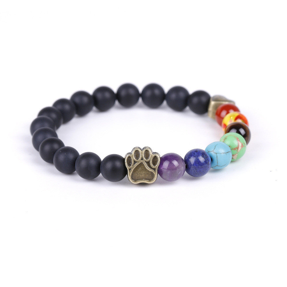 Bronze Love Heart Shaped Dog Claw Bracelet Volcanic Stone Colorful Jewelry