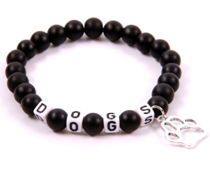 8MM Energy Scrub Volcanic Stone Yoga Bracelet DOGS Dog Claw Pendant Letter Bracelet