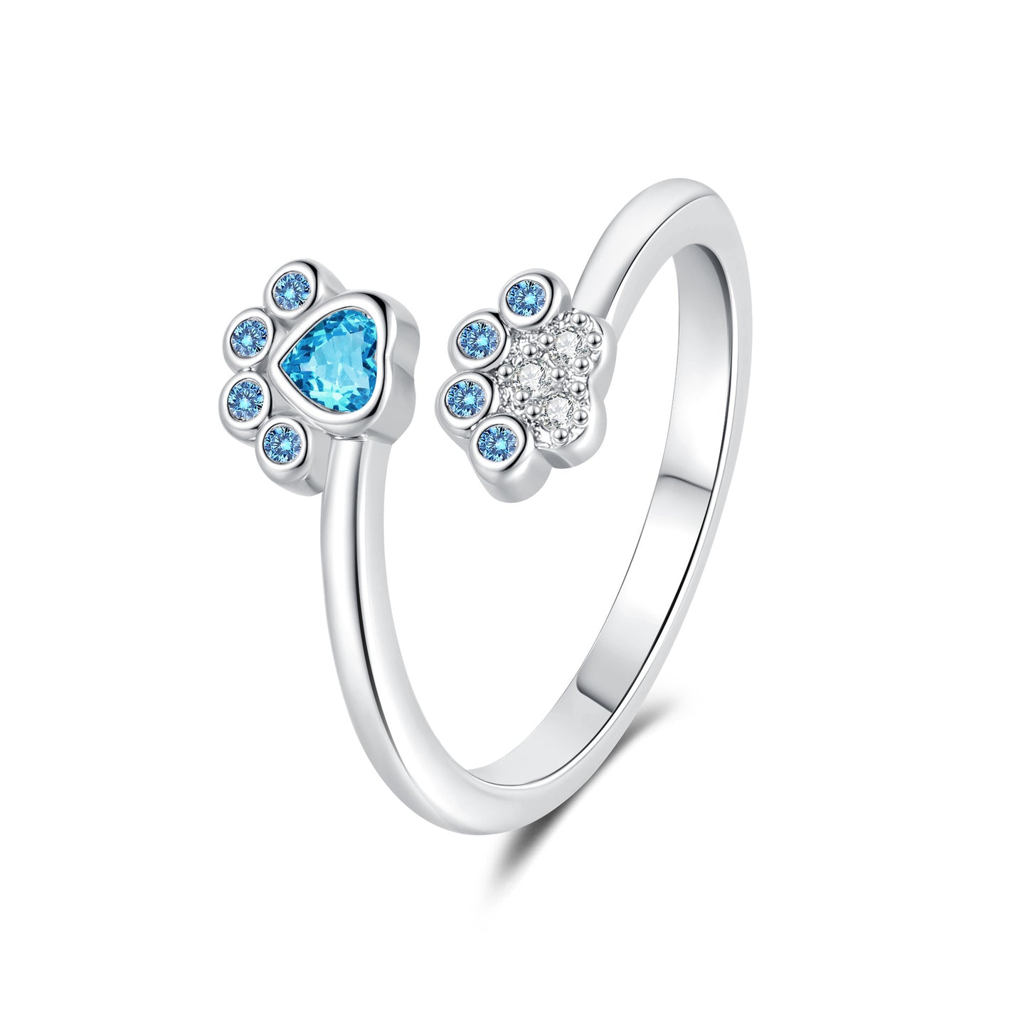 Cute Pet Paw Print Ring Female Fashion Color Zircon Ring