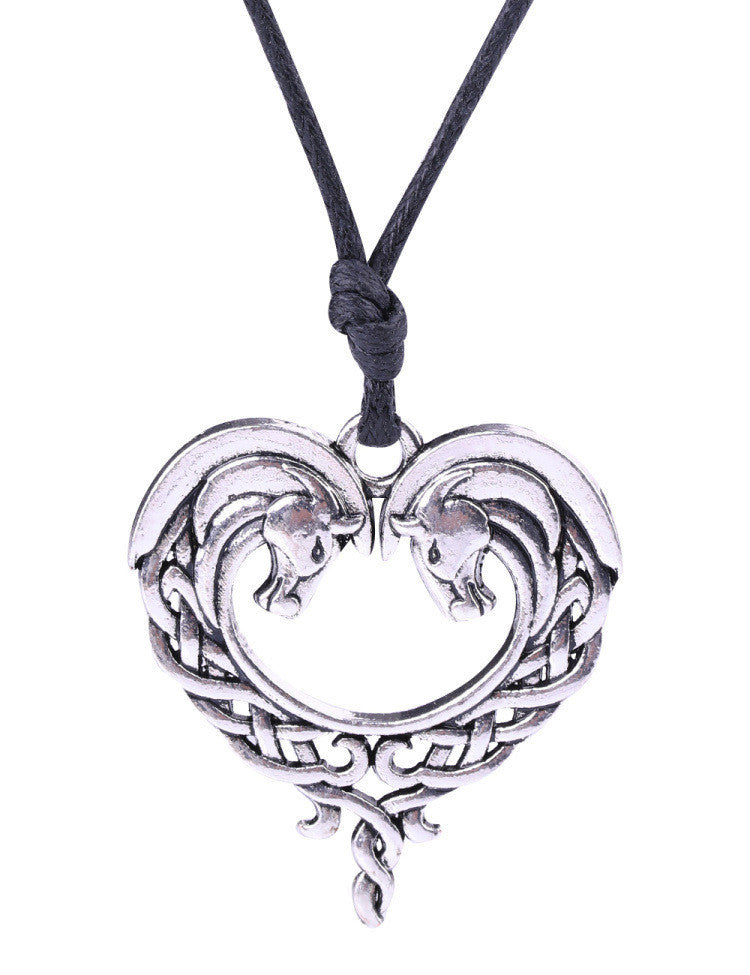 Horse pendant I love you peach heart necklace