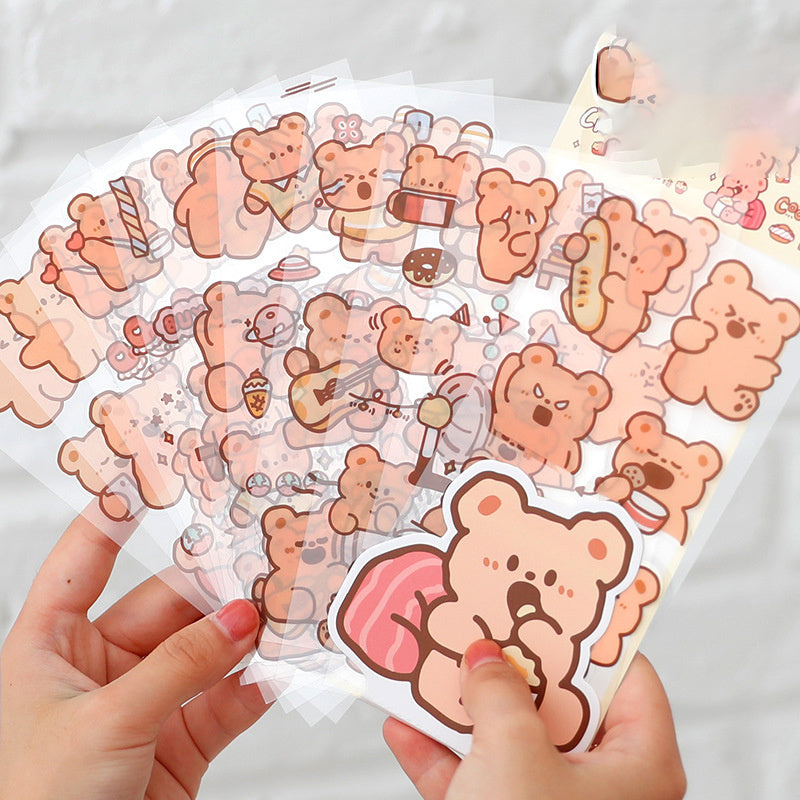 Cute Cream Bear Rabbit Waterproof PET Creative Sticker Package
