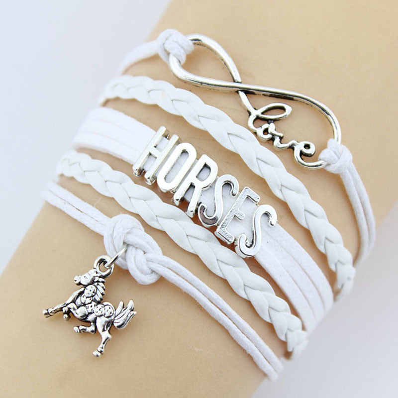 Hand-woven HORSES horse charm braided bracelet