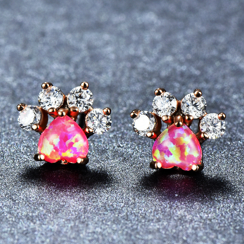 Fashion Cat Footprints  Crystal Earrings For Women
