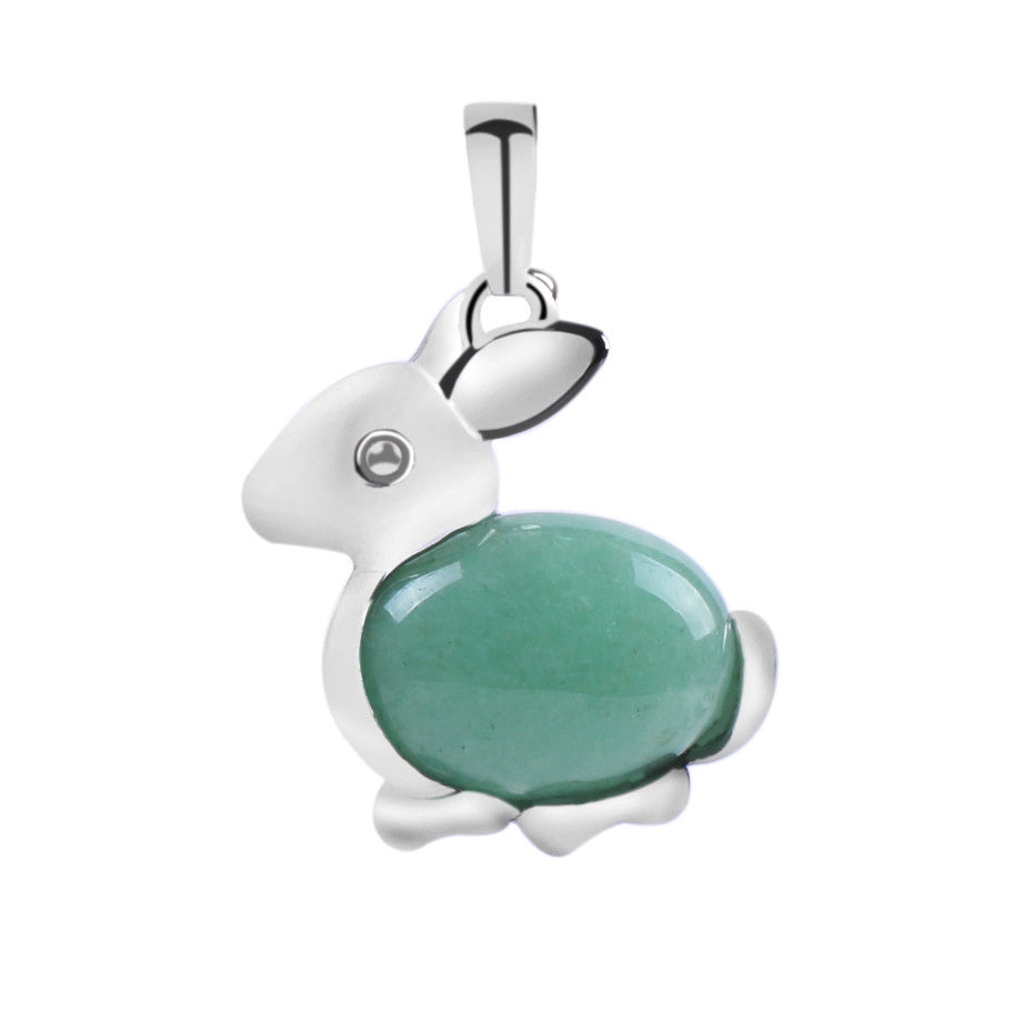 Crystal Jewelry Rabbit Natural Stone Pendant Necklace