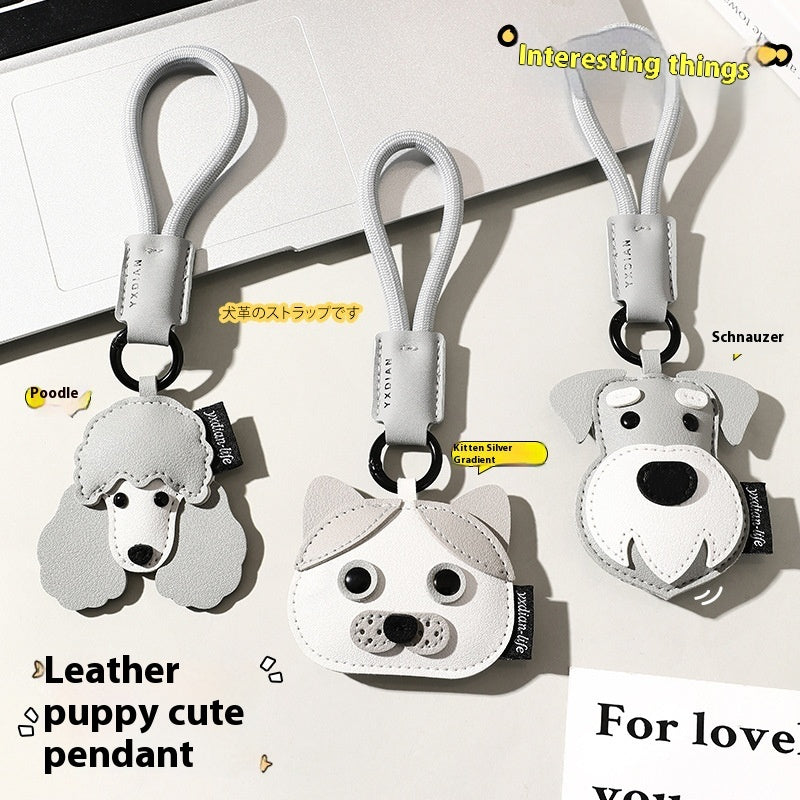 Cute Leather Puppy Kitten Simple Cartoon Car Keychain Pendant