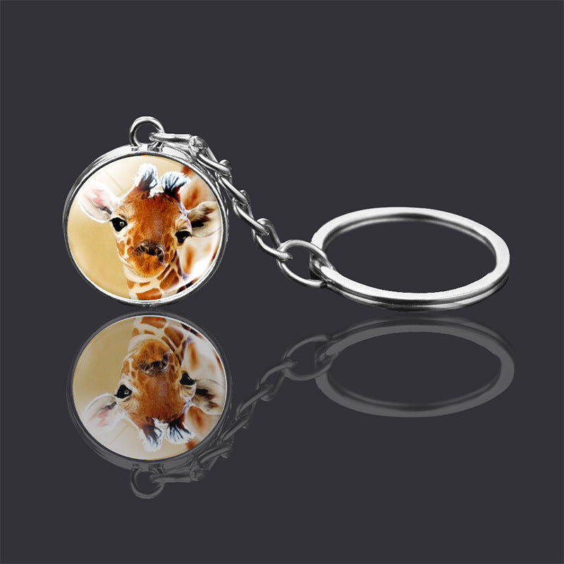 Animal Double-sided Glass Ball Keychain Jewelry