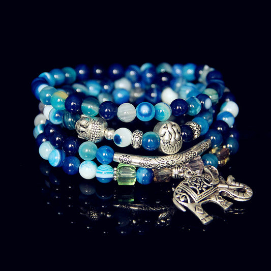 Multi-layer Blue Pattern Agate Amulet Natural Crystal Bracelet