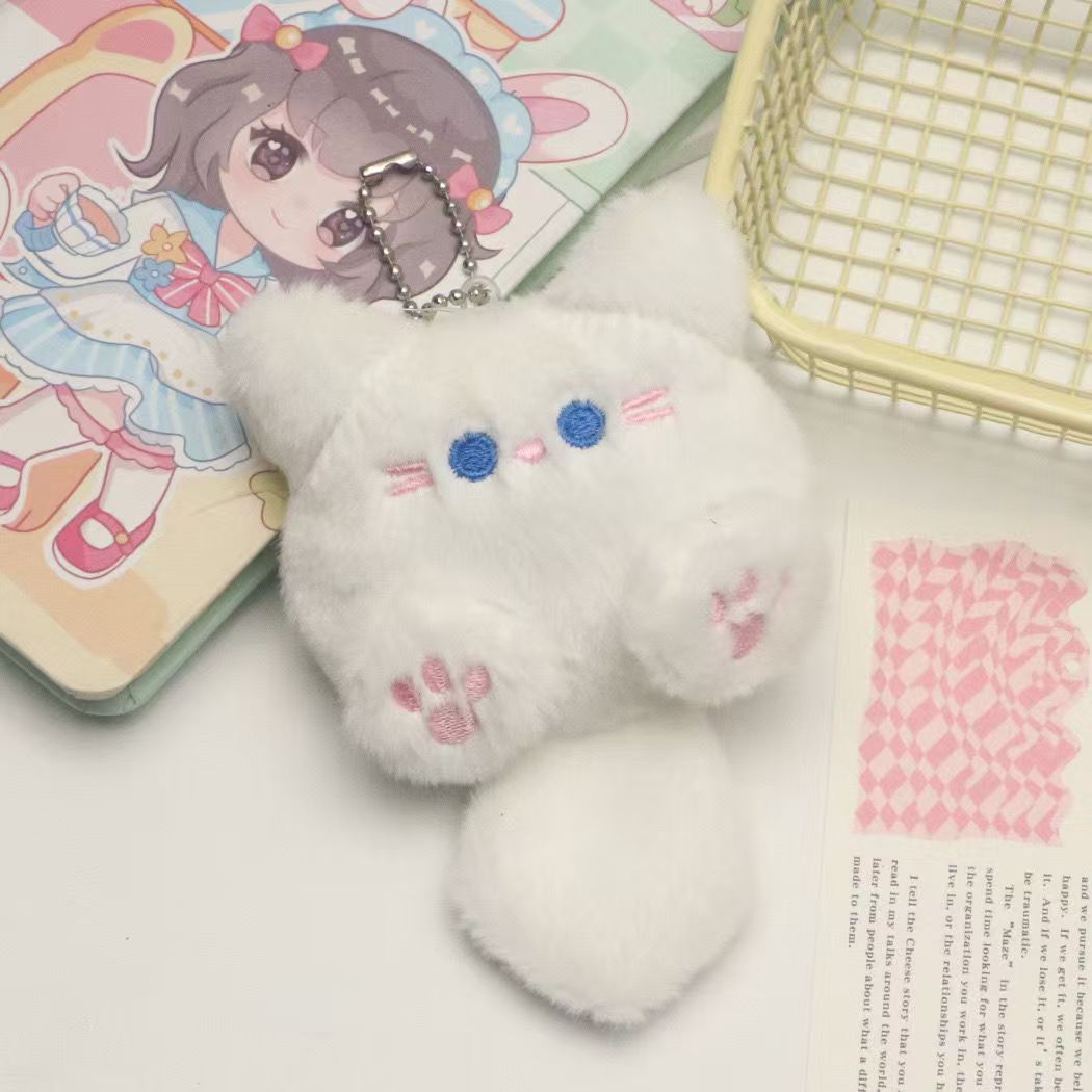 Cartoon Plush Cute Long Tail Cat Doll Pendant Decorative Keychain