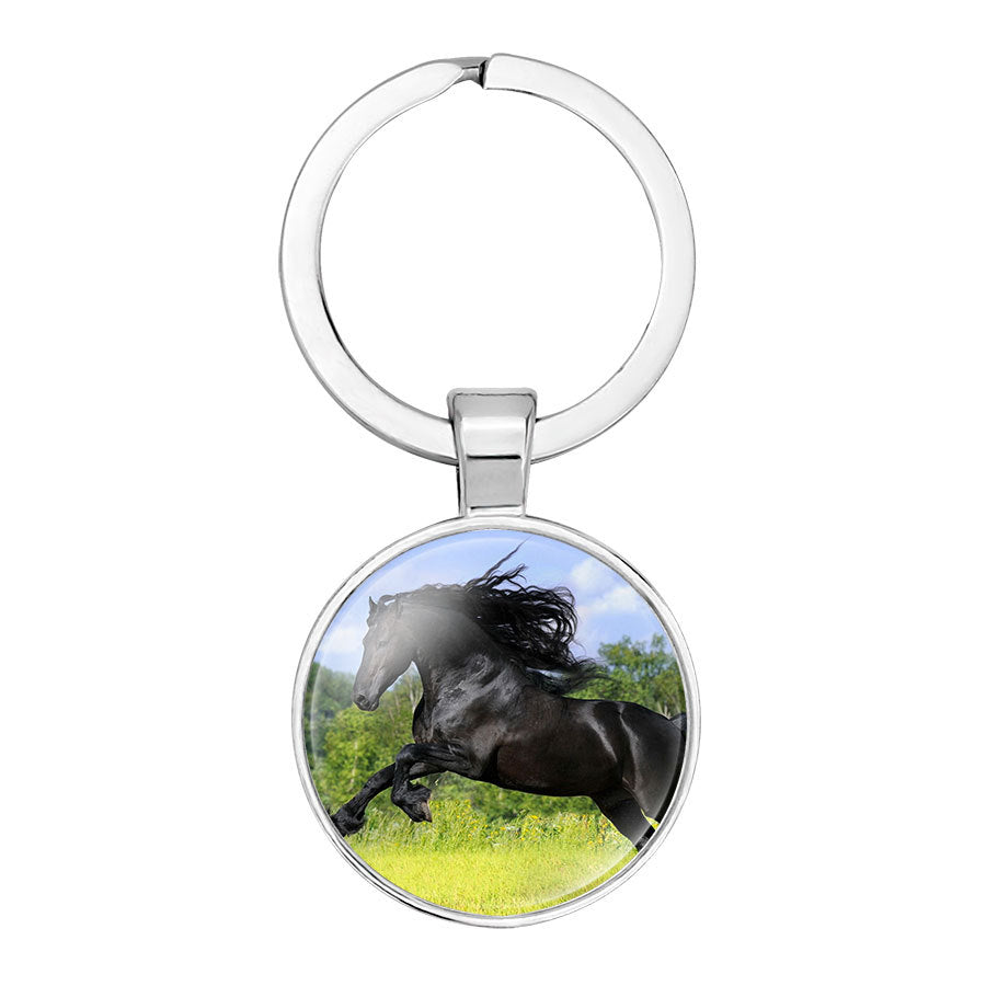 Hot Selling Horse Time Gem Glass Keychain