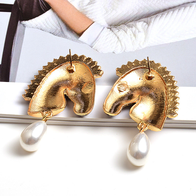 European And American Fashion Animal Horse Exaggerated Style Earrings