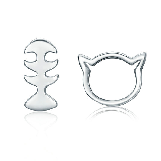 Cat and Fishbone Necklace Earring Ring