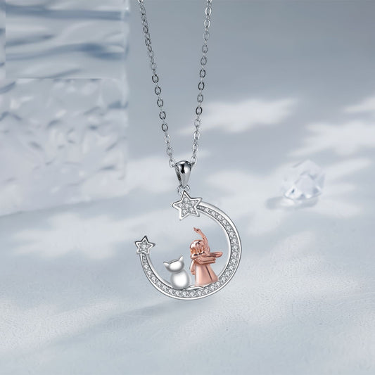 Necklace Female Moon Girl And Cat Jewelry