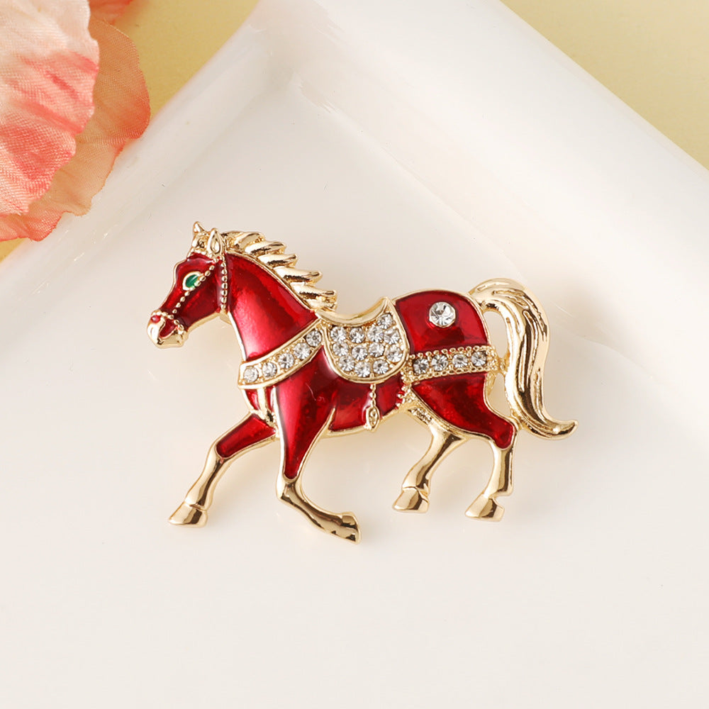 Affordable Luxury Fashion Chinese Zodiac Horse Drop Oil Diamond Brooch High Sense