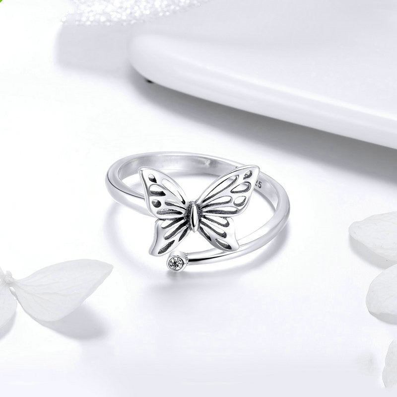 S925 Silver Butterfly Dream Ring Earring Jewelry Set
