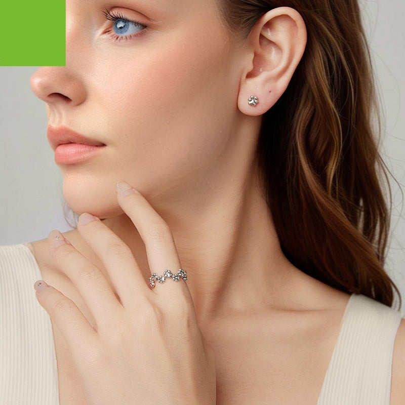 Vintage Pet Cat Paw Print Open S925 Sterling Silver Ring