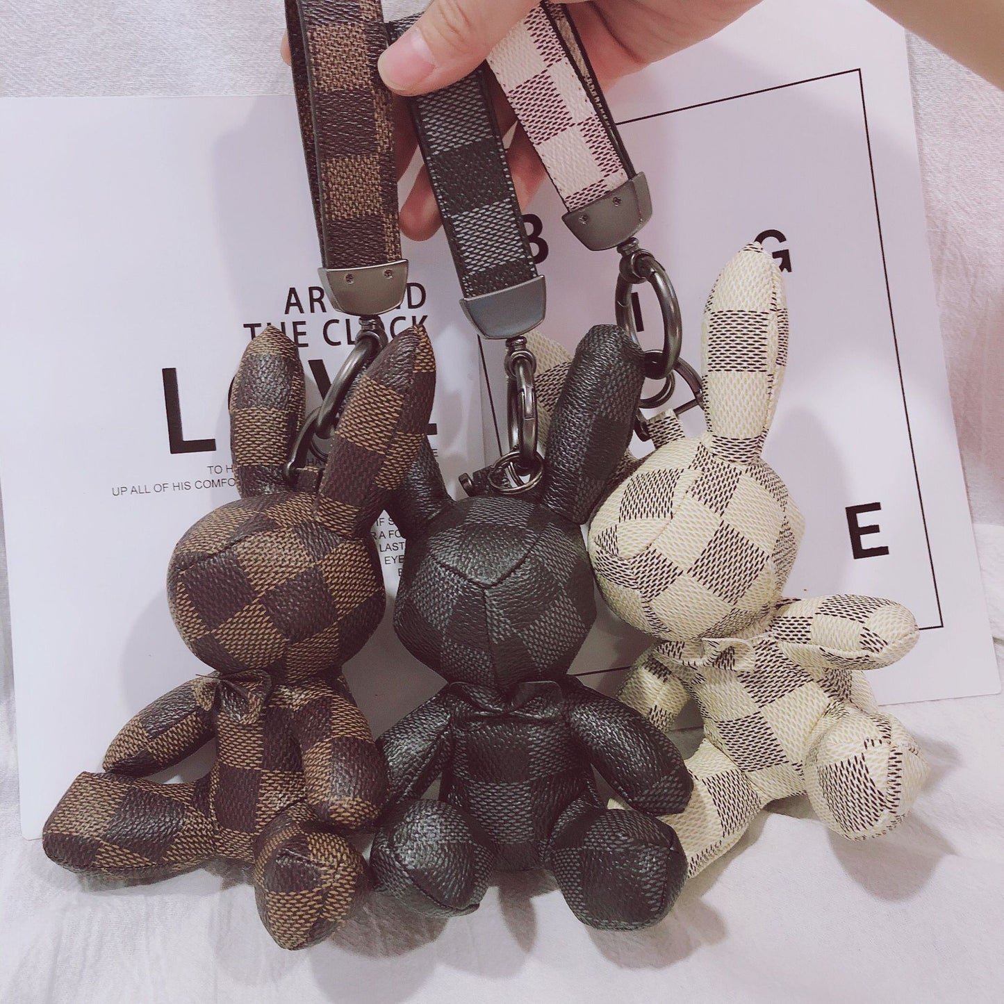 Creative Fashion Leather Bunny Car Keychain Pendant