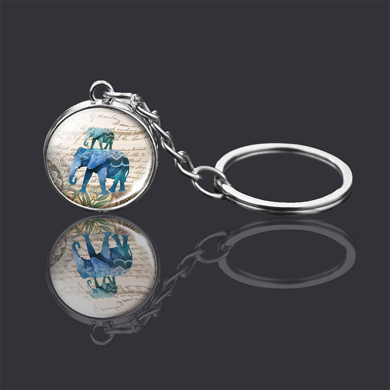 Animal Double Sided Glass Ball Keychain Ornament