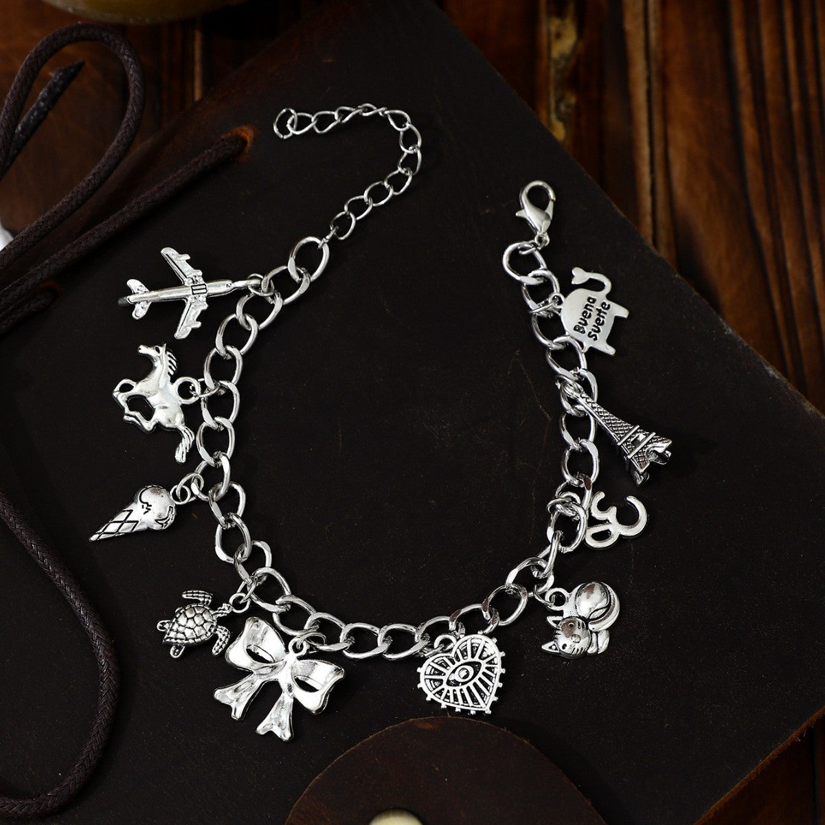 Punk Style Multi-element Bracelet With Personalized Airplane Letters