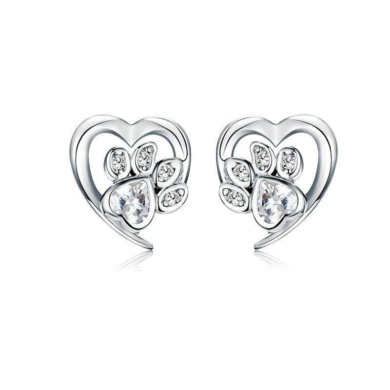 Pet paw print sterling silver stud earrings
