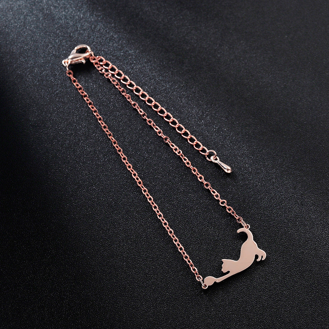 Stainless Steel Cat Play Pendant Personalized Women's Bracelet