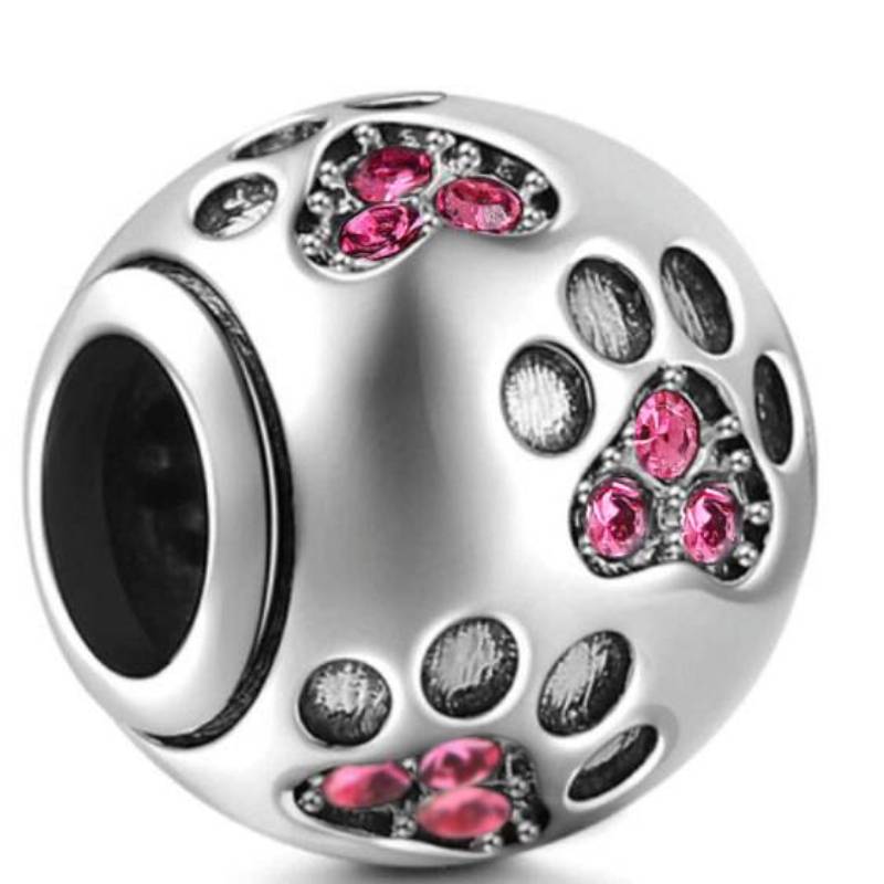S925 sterling silver paw print diy bracelet accessories
