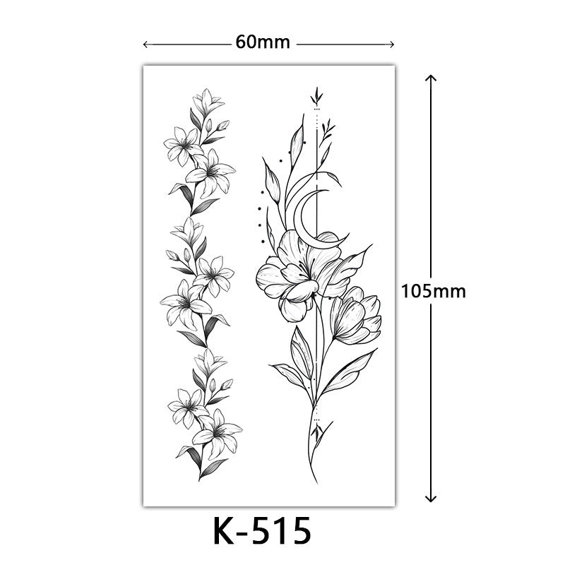 English Letter Flower Butterfly Sketch Line Waterproof Tattoo Sticker