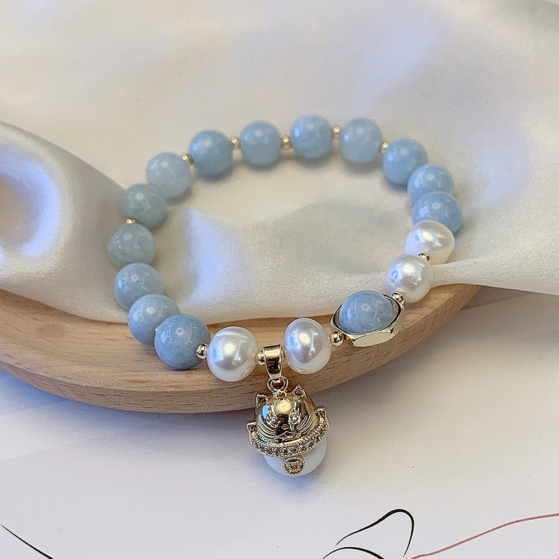 Freshwater Pearl Retro Transit Bracelet Lucky Cat Handmade Girl Hand Jewelry